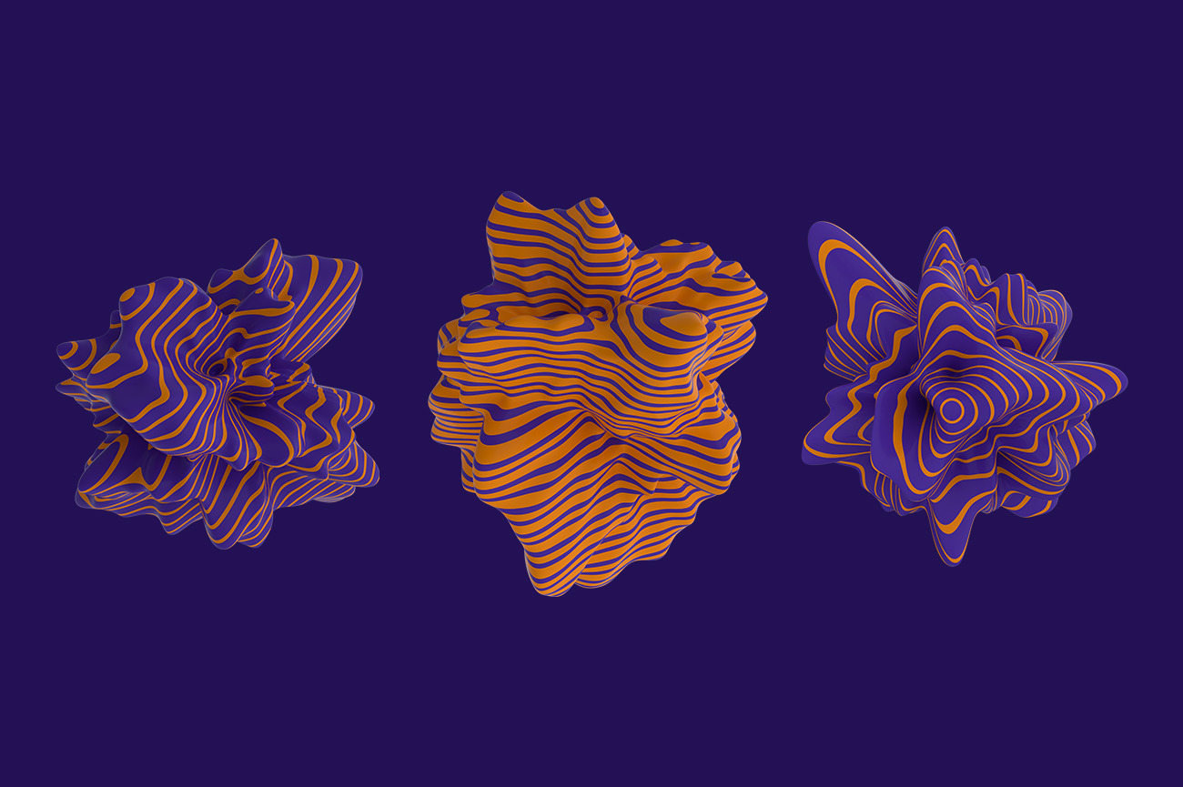 Abstract 3D Rendering of Organic Shapes Purple &amp; Orange