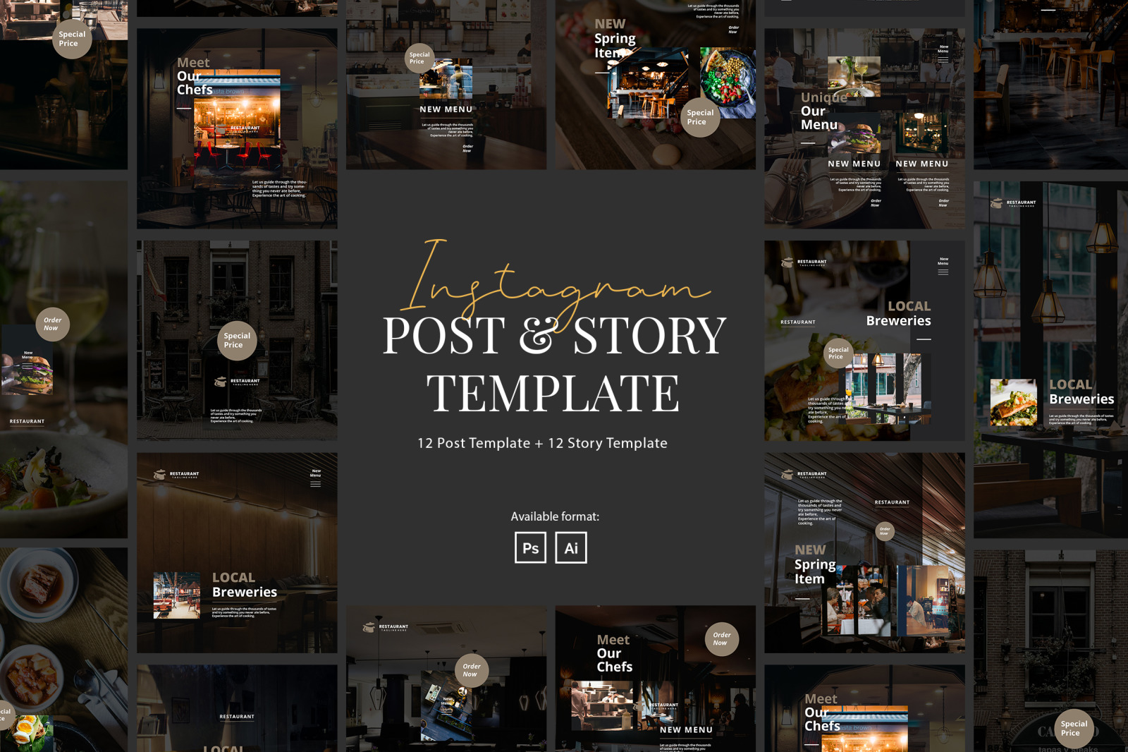 Modern Restaurant Instagram Post and Story Template