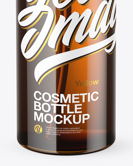 Amber Cosmetic Bottle with Pump Mockup