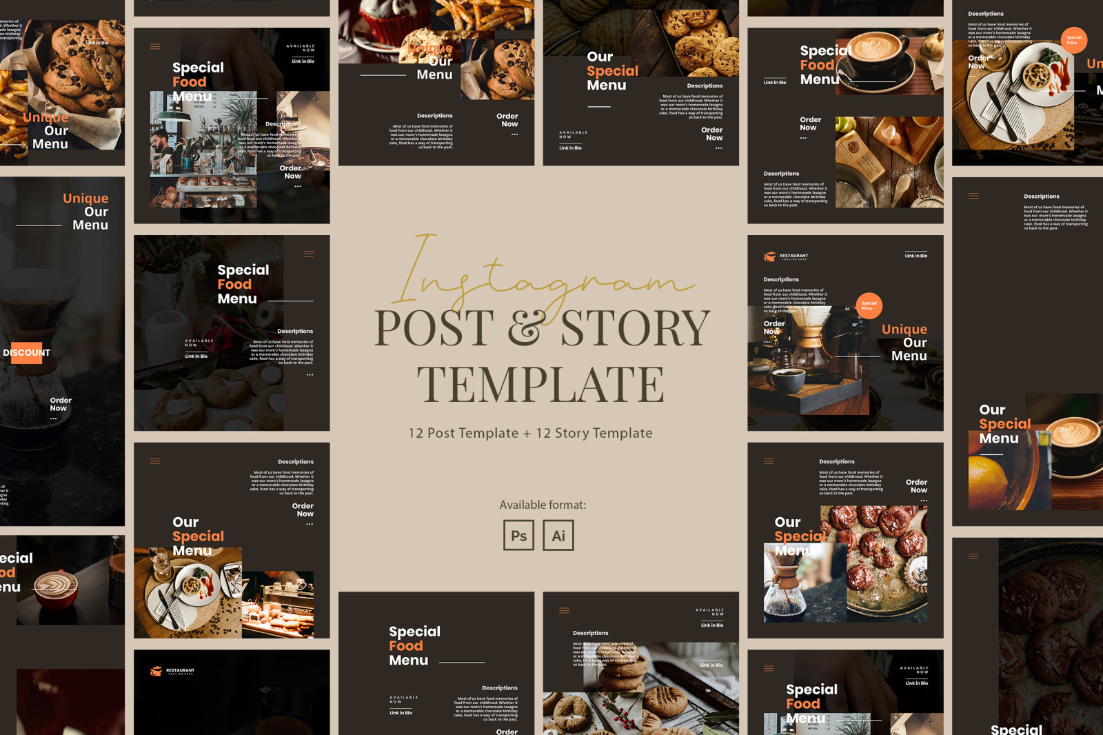 Minimalist Restaurant Instagram Post and Story Template