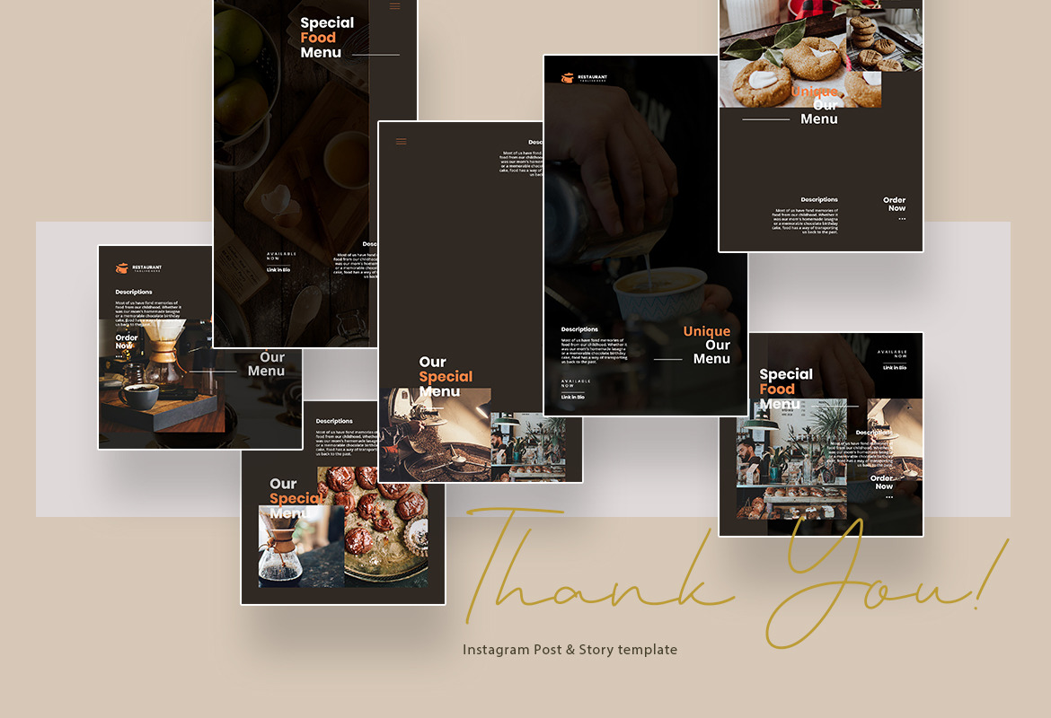 Minimalist Restaurant Instagram Post and Story Template