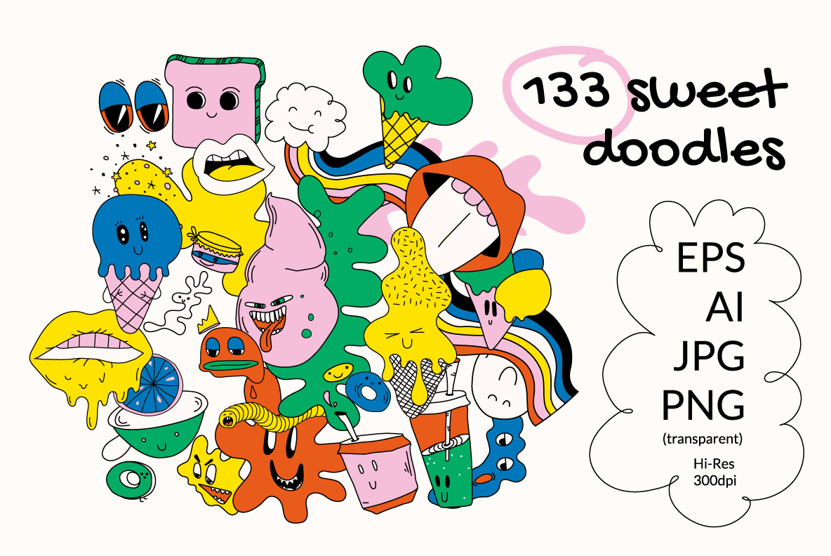 133 sweet doodles. EPS AI JPG PNG