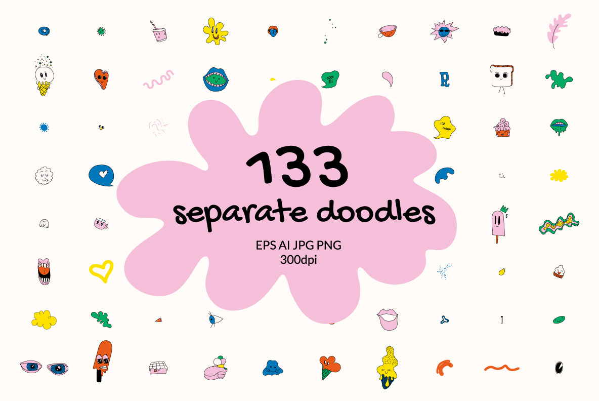 133 sweet doodles. EPS AI JPG PNG