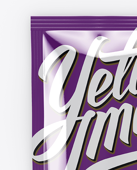 Glossy Metallic Sachet Mockup - Front View