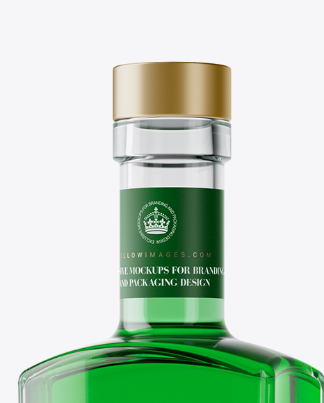 500ml Square Clear Glass Absinthe Bottle Mockup - Half Side View - Free