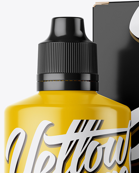 Glossy Plastic Bottle With Carton Box & Case Mockup