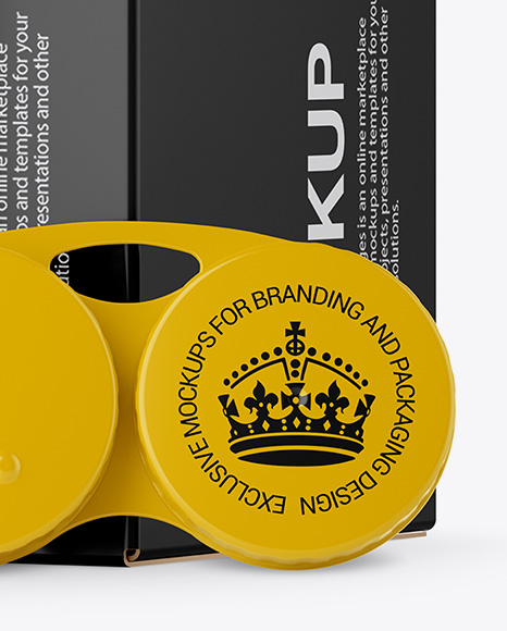 Glossy Plastic Bottle With Carton Box & Case Mockup