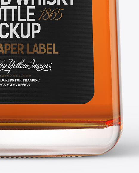 Square Clear Glass Bottle with Whiskey Mockup