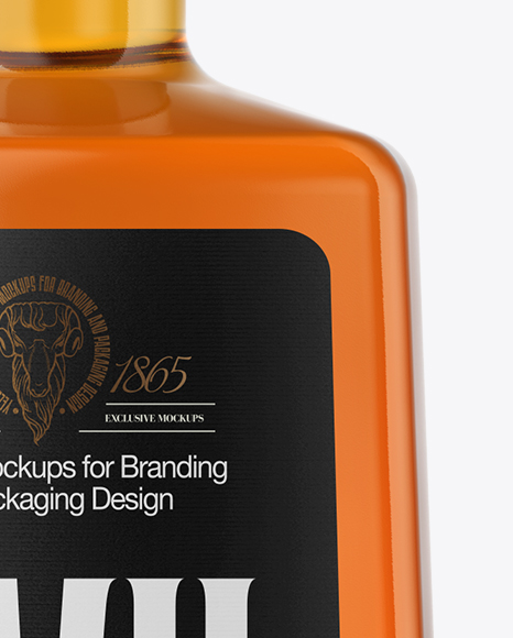 Square Clear Glass Bottle with Whiskey Mockup