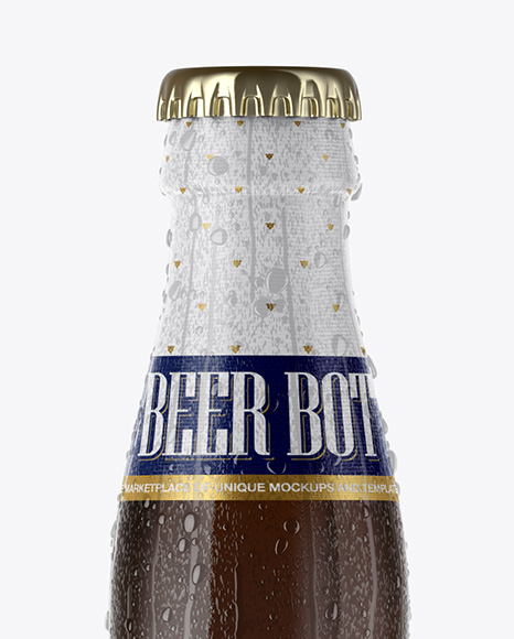 Amber Beer Bottle With Condensation Mockup