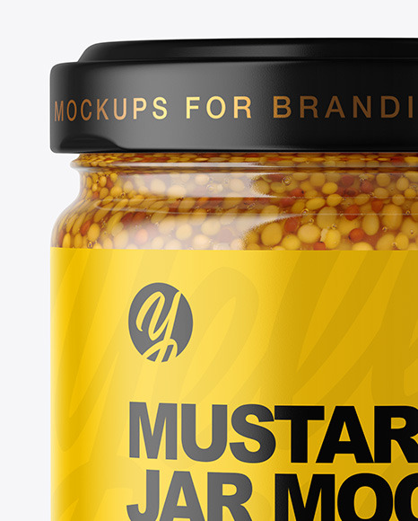 Clear Glass Jar with Wholegrain Mustard Mockup Clear Glass Jar with Wholegrain Mustard Mockup