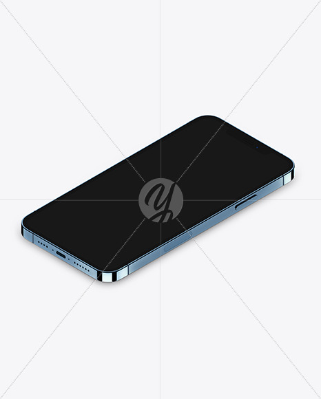 Isometric Apple iPhone 12 Pro Max Pacific Blue Mockup