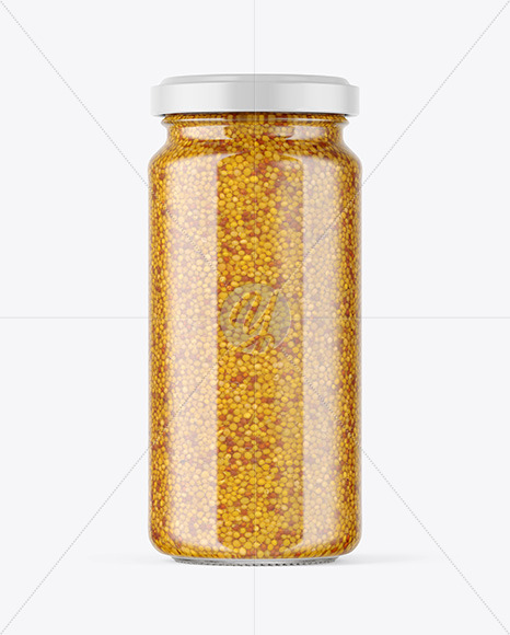 Clear Glass Jar with Wholegrain Mustard Mockup Clear Glass Jar with Wholegrain Mustard Mockup