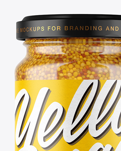 Clear Glass Jar with Wholegrain Mustard Mockup Clear Glass Jar with Wholegrain Mustard Mockup