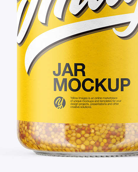 Clear Glass Jar with Wholegrain Mustard Mockup Clear Glass Jar with Wholegrain Mustard Mockup