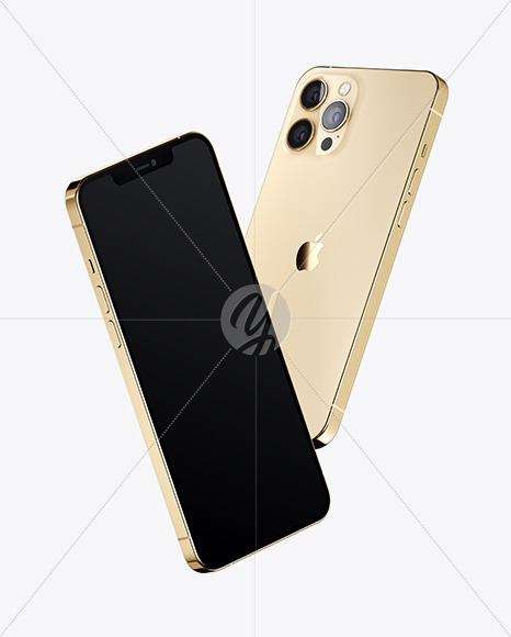 Two Apple iPhones 12 Pro Max Gold Mockup