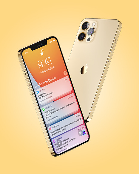 Two Apple iPhones 12 Pro Max Gold Mockup