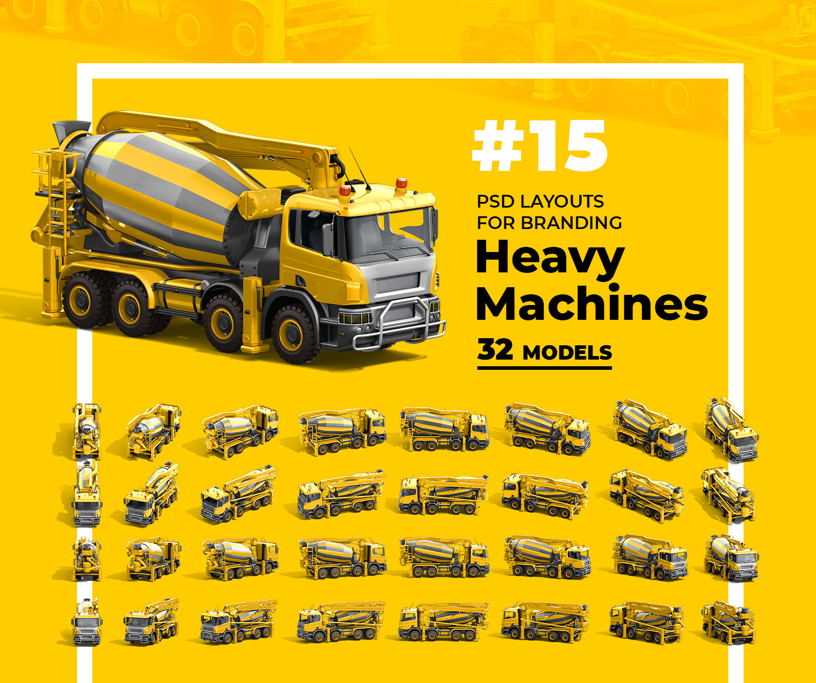 PSD Mockup 3D model Heavy Machines - Truck-mixer Сoncrete Pump #15