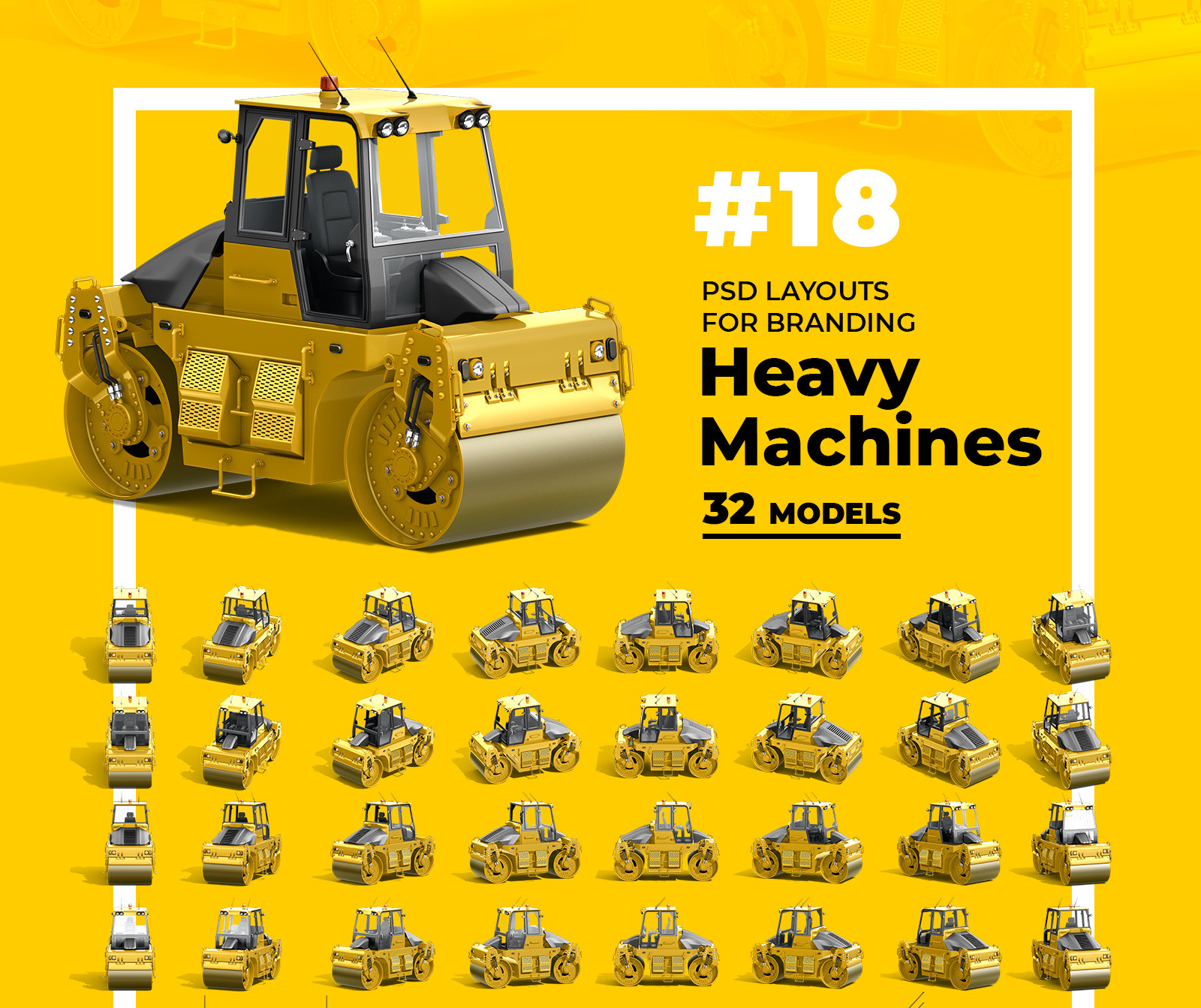 PSD Mockup 3D model Heavy Machines - Road Roller #18 PSD Mockup 3D model Heavy Machines - Road Roller #18