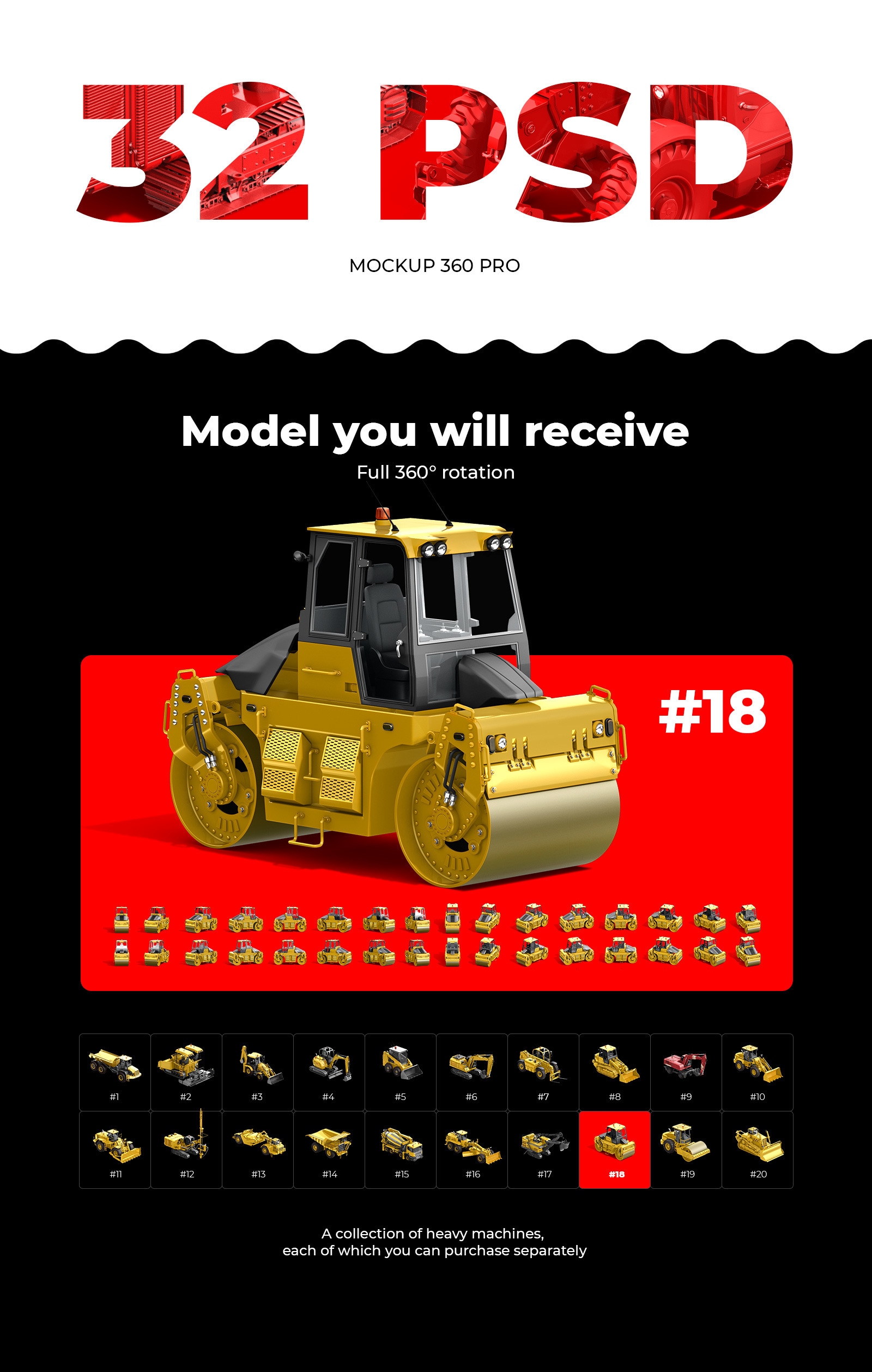 PSD Mockup 3D model Heavy Machines - Road Roller #18