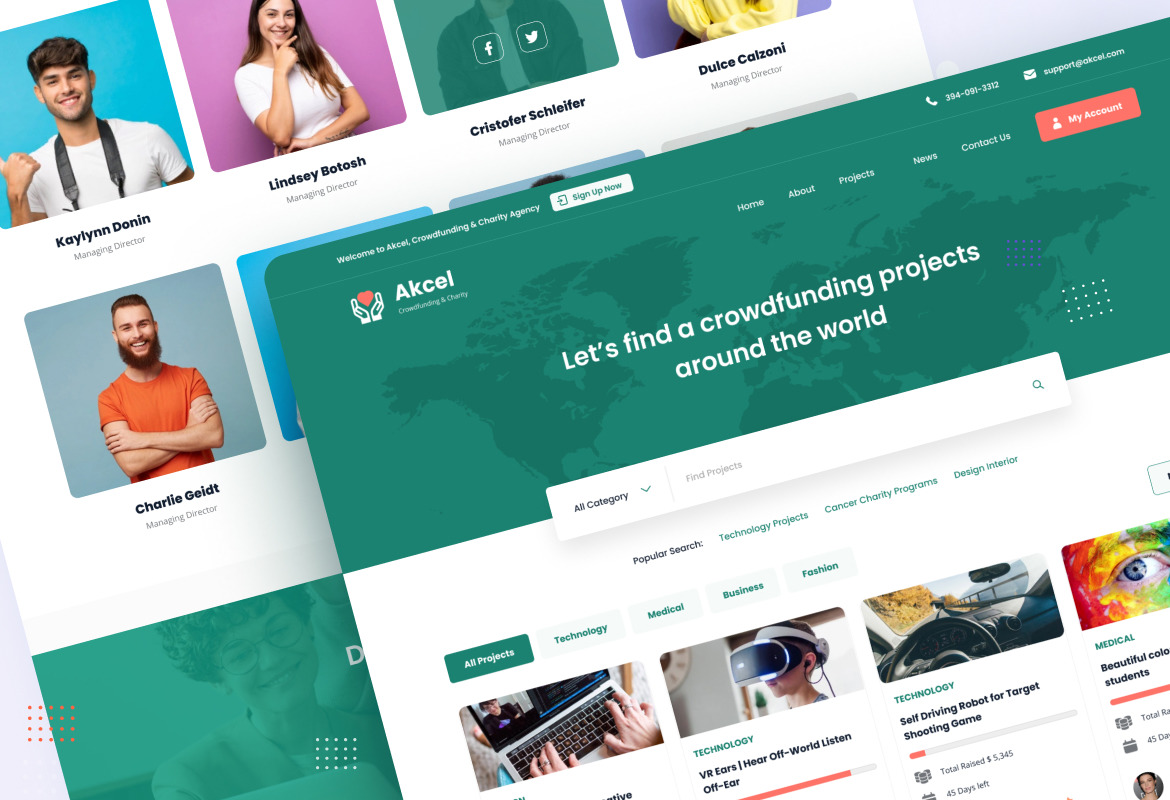 Akcel - Modern Crowdfunding and Charity Website Design Template