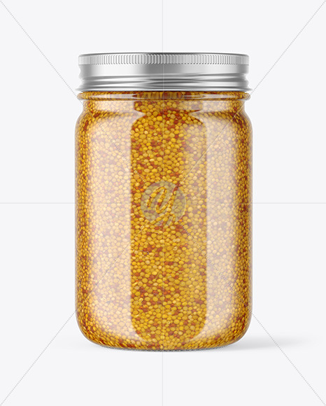 Clear Glass Jar with Wholegrain Mustard Mockup