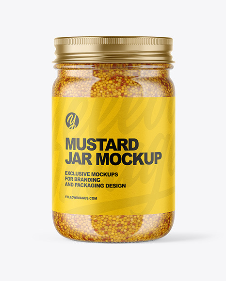 Clear Glass Jar with Wholegrain Mustard Mockup