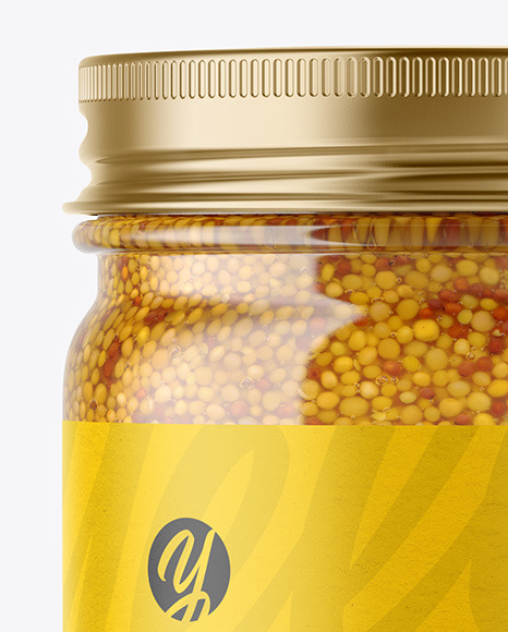 Clear Glass Jar with Wholegrain Mustard Mockup