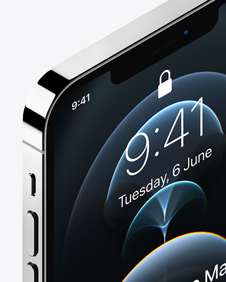 Isometric Apple iPhone 12 Pro Max Silver Mockup