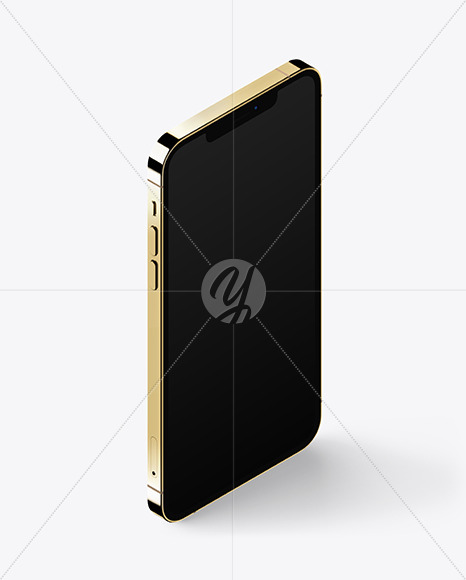 Isometric Apple iPhone 12 Pro Max Gold Mockup