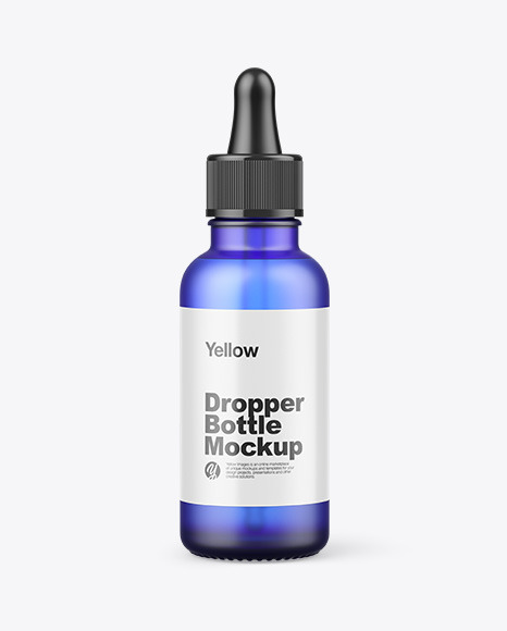 Frosted Blue Glass Dropper Bottle Mockup