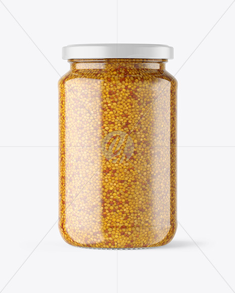 Clear Glass Jar with Wholegrain Mustard Mockup Clear Glass Jar with Wholegrain Mustard Mockup
