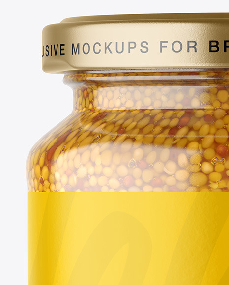 Clear Glass Jar with Wholegrain Mustard Mockup Clear Glass Jar with Wholegrain Mustard Mockup