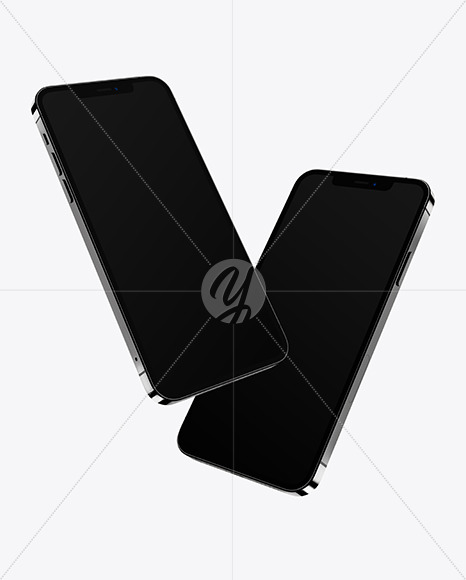 Two Apple iPhones 12 Pro Max Graphite Mockup