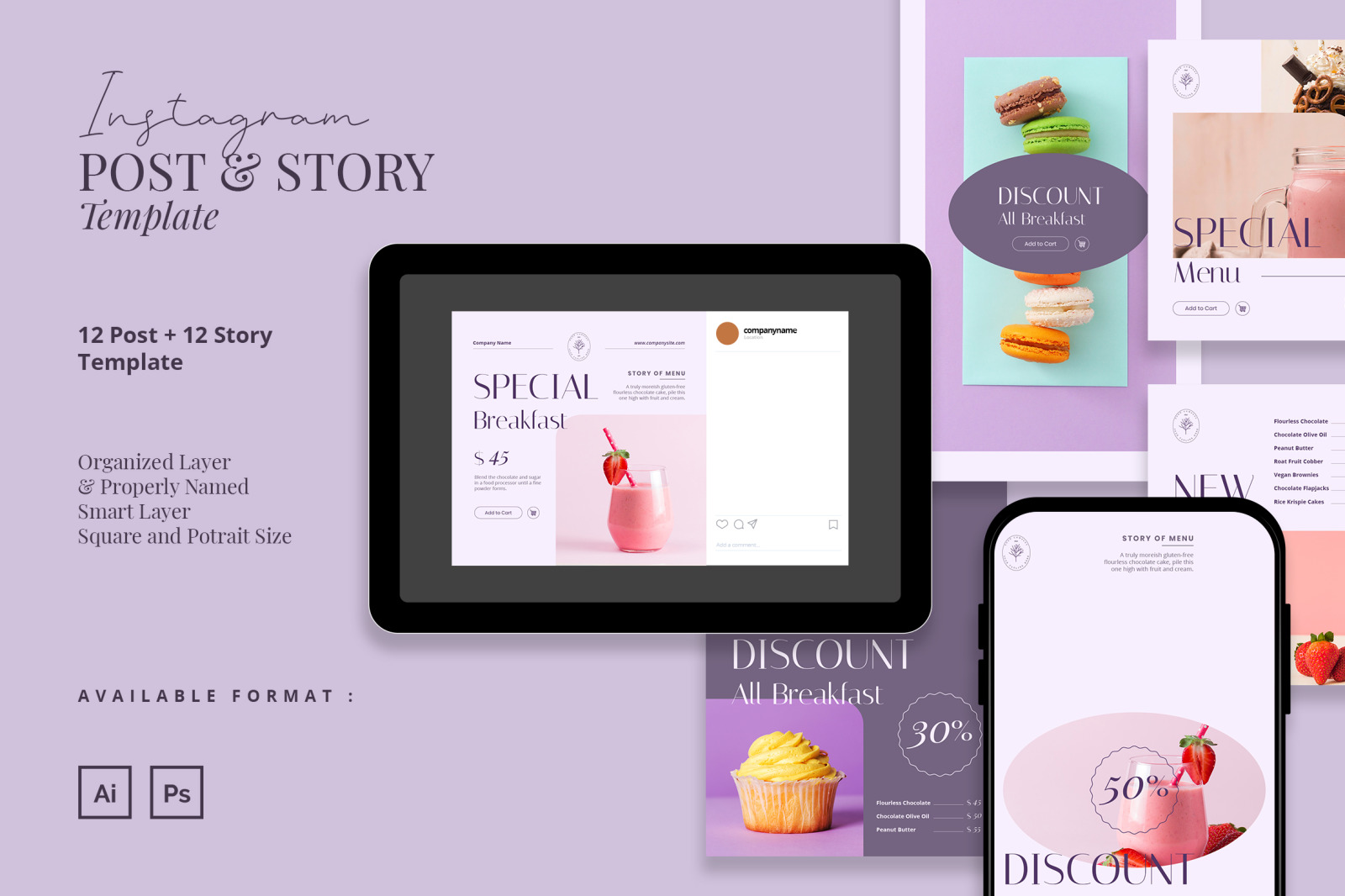 Soft Touch Food Instagram Posts and Stories Template