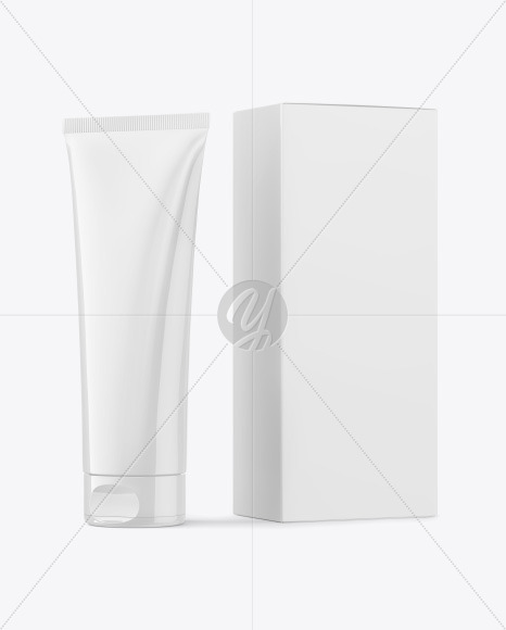 Glossy Cosmetic Tube with Box Mockup