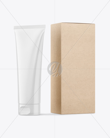 Glossy Cosmetic Tube with Kraft Box Mockup