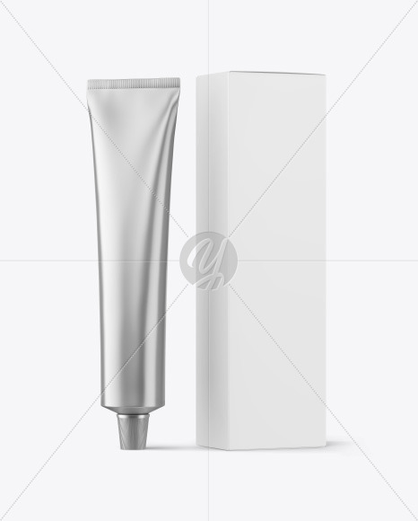 Metallic Cosmetic Tube with Box Mockup