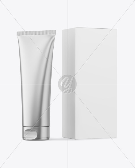 Metallic Cosmetic Tube with Box Mockup