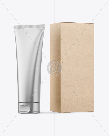 Metallic Cosmetic Tube with Kraft Box Mockup