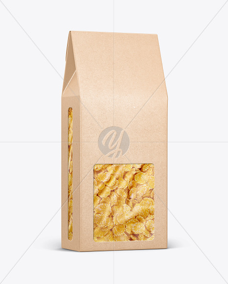 Kraft Paper Box With Corn Flakes Mockup