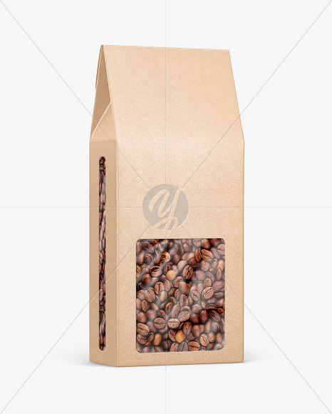 Kraft Paper Box With Coffee Beans Mockup