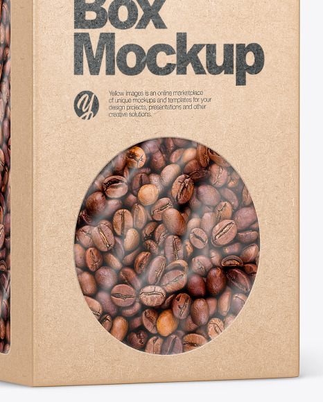 Kraft Paper Box With Coffee Beans Mockup