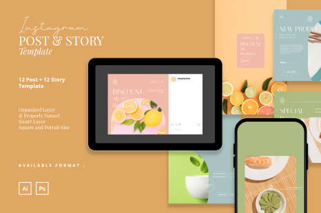 Refreshing Beverage Instagram Post and Story Template - Healthy drinks