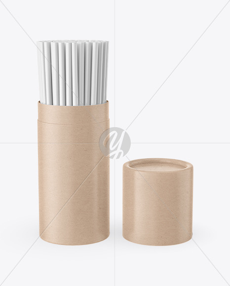 Kraft Tube with Straws Mockup