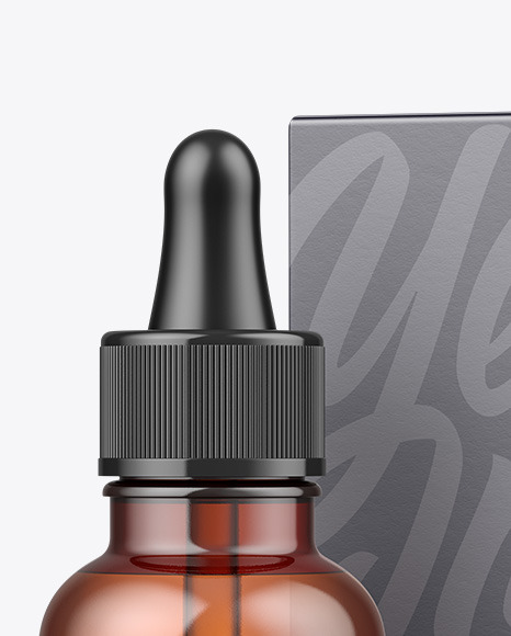 Amber Glass Dropper Bottle w/ Paper Box Mockup