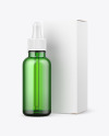 Green Glass Dropper Bottle w/ Paper Box Mockup