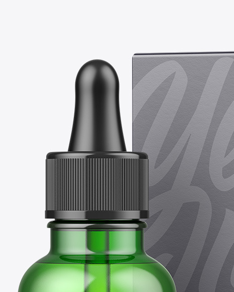 Green Glass Dropper Bottle w/ Paper Box Mockup