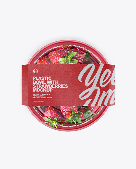 Plastic Bowl with Strawberries Mockup