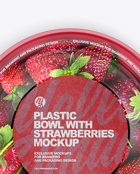 Plastic Bowl with Strawberries Mockup